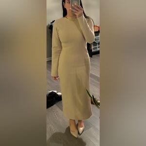 Elegant Tan Long Sleeve Dress